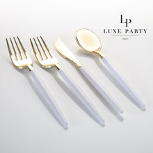 Load image into Gallery viewer, White • Gold Plastic Cutlery Set | 32 Pieces - Luxe Party NYC