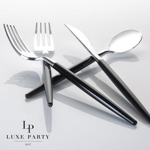 Black • Silver Plastic Cutlery Set | 32 Pieces - Luxe Party NYC