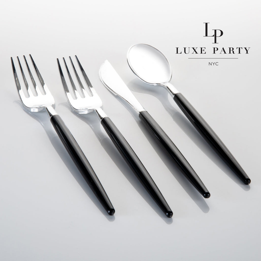 Black • Silver Plastic Cutlery Set | 32 Pieces - Luxe Party NYC