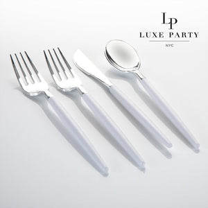 White • Silver Plastic Cutlery Set | 32 Pieces - Luxe Party NYC