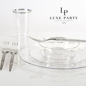 Clear • Silver Round Plastic Plates | 10 Pack - Luxe Party NYC