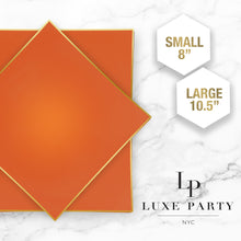 Load image into Gallery viewer, Orange • Gold Square Plastic Plates | 10 Pack - Luxe Party NYC