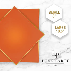 Orange • Gold Square Plastic Plates | 10 Pack - Luxe Party NYC