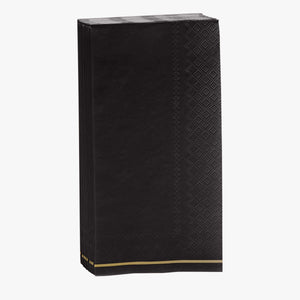 16 PK Black with Gold Stripe Guest Paper Napkins