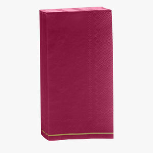 16 PK Cranberry with Gold Stripe Guest Paper Napkins