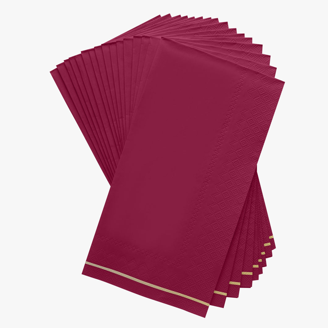 16 PK Cranberry with Gold Stripe Guest Paper Napkins
