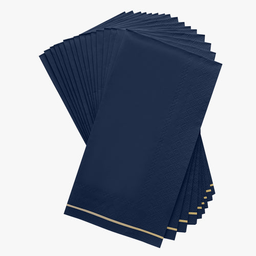 16 PK Navy with Gold Stripe Guest Paper Napkins