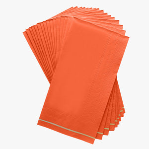 16 PK Orange with Gold Stripe Guest Paper Napkins
