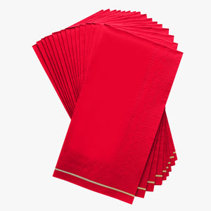 16 PK Red with Gold Stripe Guest Paper Napkins