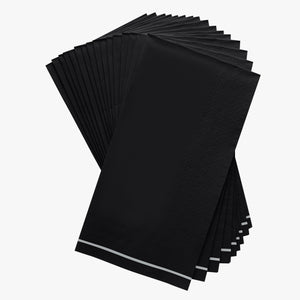 16 PK Black with Silver Stripe Guest Paper Napkins