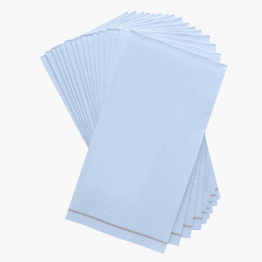 16 PK Ice Blue with Silver Stripe Guest Paper Napkins
