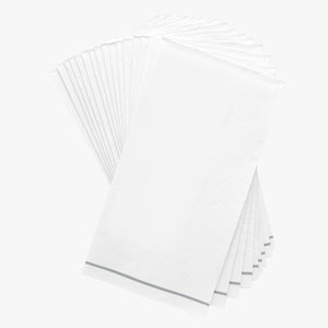 16 PK White with Silver Stripe Guest Paper Napkins