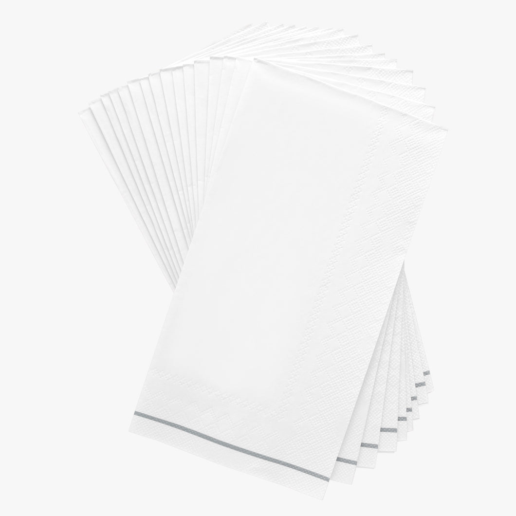 16 PK White with Silver Stripe Guest Paper Napkins