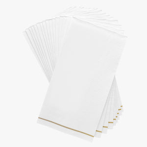16 PK White with Gold Stripe Guest Paper Napkins