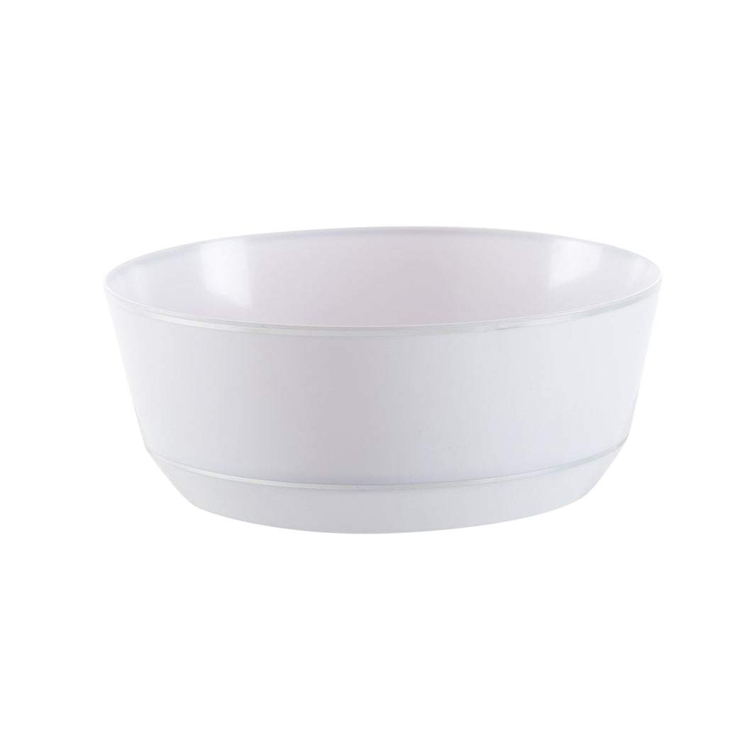 14 Oz. Round White • Silver Plastic Bowls |10 Pack - Luxe Party NYC