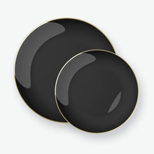 Load image into Gallery viewer, Round Black • Gold Plastic Plates | 10 Pack - Luxe Party NYC