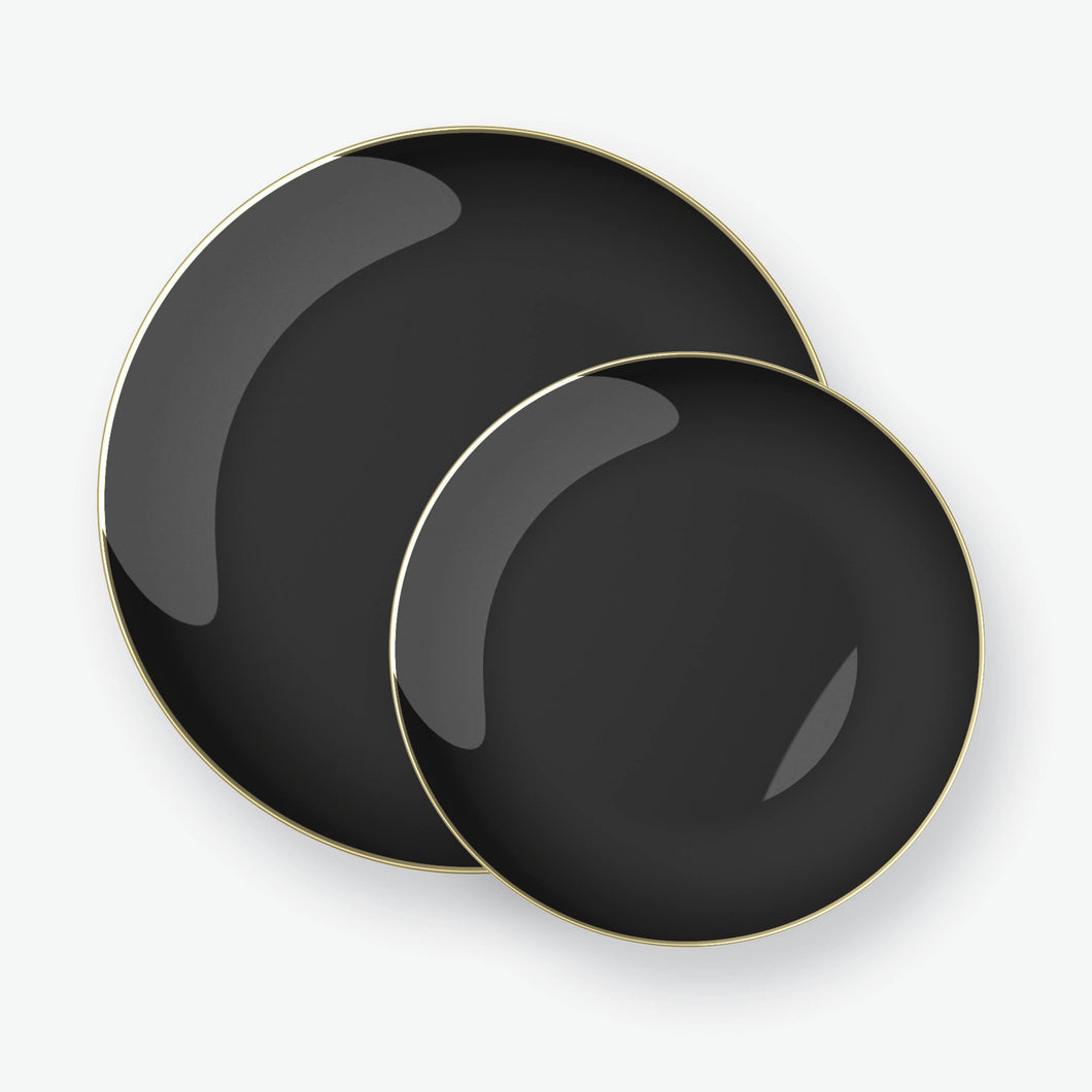 Round Black • Gold Plastic Plates | 10 Pack - Luxe Party NYC