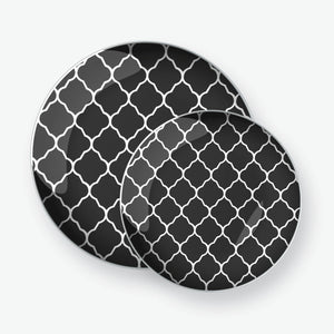 Round Black• Silver Pattern Plastic Plates | 10 Pack - Luxe Party NYC