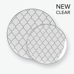 Round Clear • Silver Pattern Plastic Plates | 10 Pack - Luxe Party NYC
