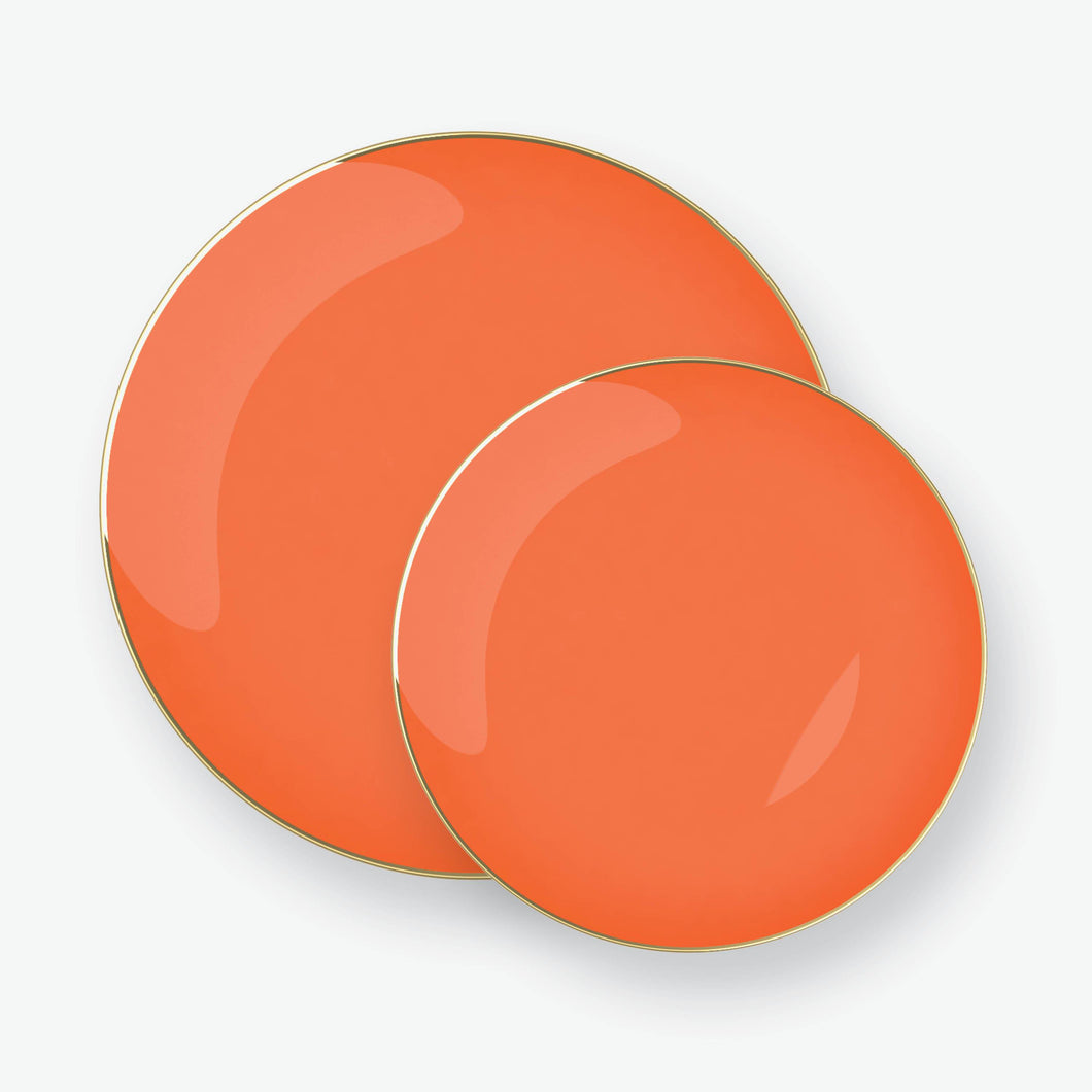 Orange • Gold Round Plastic Plates | 10 Pack - Luxe Party NYC