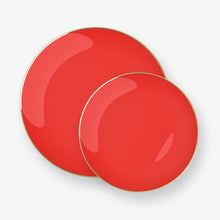 Load image into Gallery viewer, Red • Gold Round Plastic Plates | 10 Pack - Luxe Party NYC