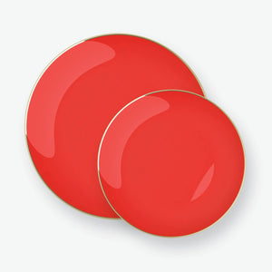 Red • Gold Round Plastic Plates | 10 Pack - Luxe Party NYC