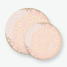 Load image into Gallery viewer, Round Blush • Gold Pattern Plastic Plates | 10 Pack - Luxe Party NYC