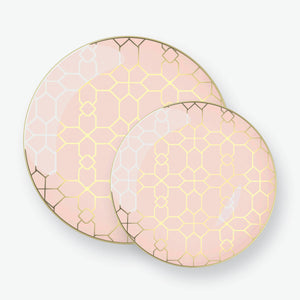 Round Blush • Gold Pattern Plastic Plates | 10 Pack - Luxe Party NYC
