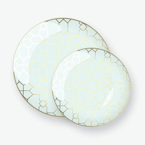 Round Mint • Gold Pattern Plastic Plates | 10 Pack - Luxe Party NYC