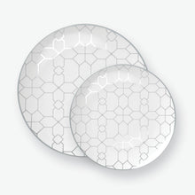 Load image into Gallery viewer, Round White • Silver Pattern Plastic Plates | 10 Pack - Luxe Party NYC