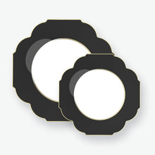 Load image into Gallery viewer, Scalloped Black • Gold Plastic Plates | 10 Pack - Luxe Party NYC