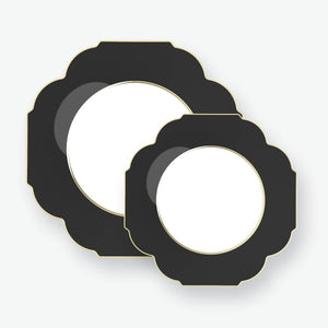 Scalloped Black • Gold Plastic Plates | 10 Pack - Luxe Party NYC