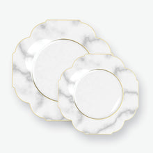 Load image into Gallery viewer, Scalloped Marble • Gold Plastic Plates | 10 Pack - Luxe Party NYC