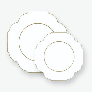 Scalloped White • Gold Plastic Plates | 10 Pack - Luxe Party NYC
