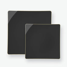Load image into Gallery viewer, Square Coupe Black • Gold Plastic Plates | 10 Pack - Luxe Party NYC