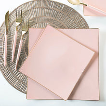 Load image into Gallery viewer, Square Coupe Blush • Gold Plastic Plates | 10 Pack - Luxe Party NYC