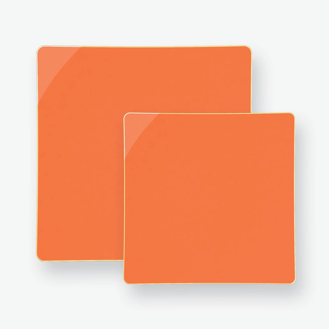 Orange • Gold Square Plastic Plates | 10 Pack - Luxe Party NYC