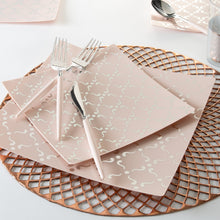 Load image into Gallery viewer, Square Blush • Silver Pattern Plastic Plates | 10 Plates - Luxe Party NYC