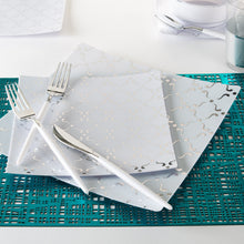 Load image into Gallery viewer, Square White • Silver Pattern Plastic Plates | 10 Plates - Luxe Party NYC