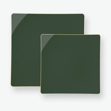 Load image into Gallery viewer, Square Emerald • Gold Plastic Plates | 10 Pack - Luxe Party NYC