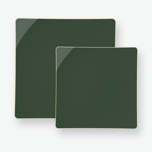 Square Emerald • Gold Plastic Plates | 10 Pack - Luxe Party NYC