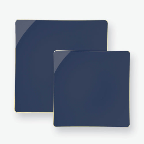 Square Coupe Navy • Gold Plastic Plates | 10 Pack - Luxe Party NYC