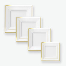 Load image into Gallery viewer, Classic Square White • Gold Plastic Appetizer Plates | 10 Plates - Luxe Party NYC
