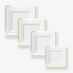 Classic Square White • Gold Plastic Appetizer Plates | 10 Plates - Luxe Party NYC