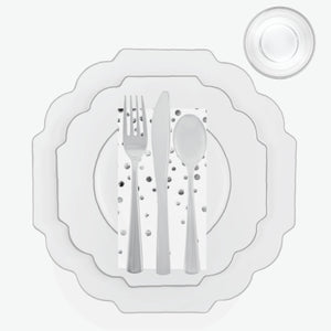 56 Pc | Solid Scallop Clear • Silver Plastic Party Set - Luxe Party NYC