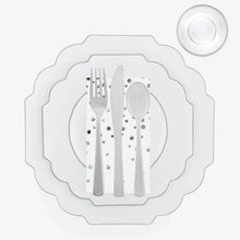 Load image into Gallery viewer, 56 Pc | Solid Scallop  White • Gold Plastic Party Set - Luxe Party NYC