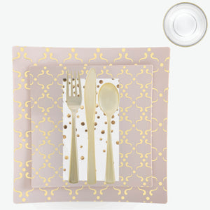 56 Pc | Square Pattern Blush • Gold Plastic Party Set - Luxe Party NYC