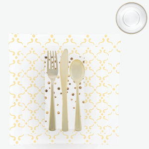 56 Pc | Square Pattern White • Gold Plastic Party Set - Luxe Party NYC