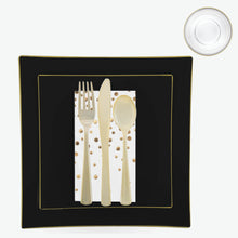 Load image into Gallery viewer, 56 Pc | Square Coupe Black • Gold Plastic Party Set - Luxe Party NYC
