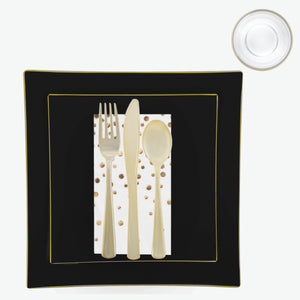 56 Pc | Square Coupe Black • Gold Plastic Party Set - Luxe Party NYC